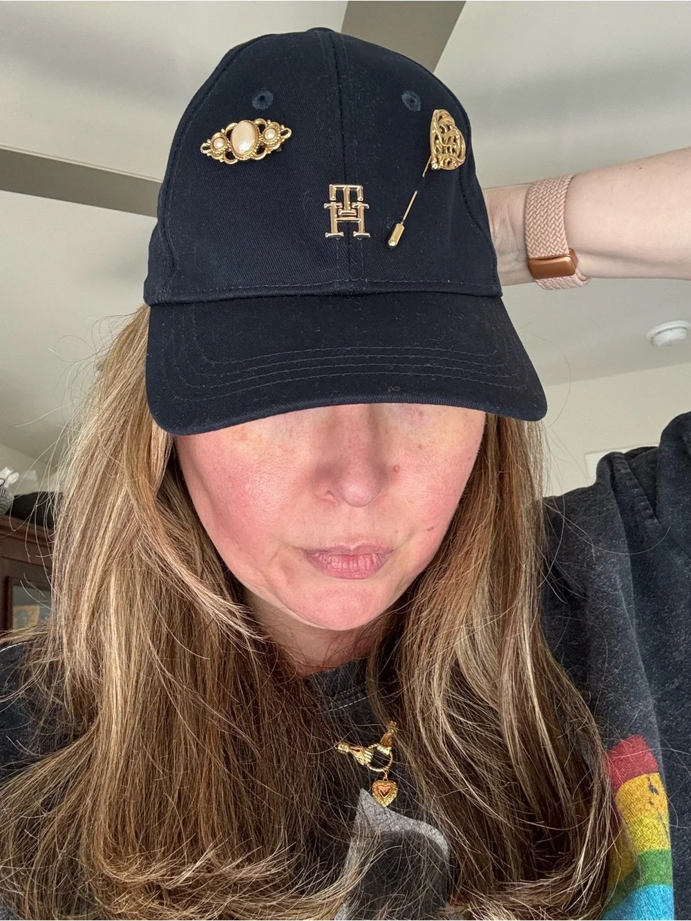 Navy Baseball Hat with Gold Pins